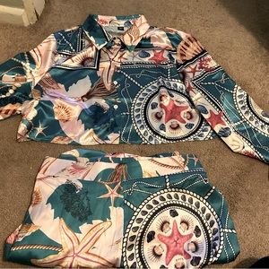 Shein wide leg satin pant set